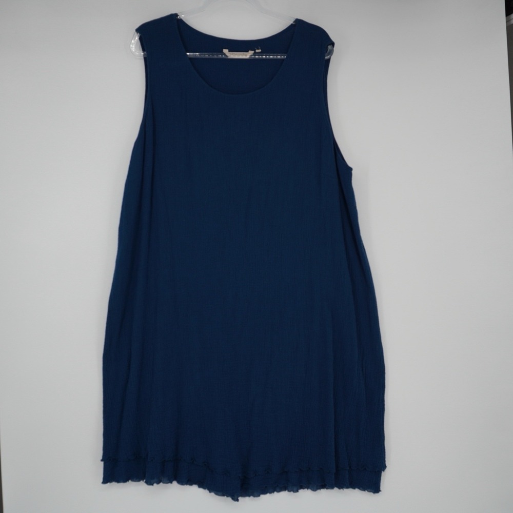 Soft Surroundings Cotton Blue Gauzy Ruffle Hem Layered Tank‎ Dress Beach